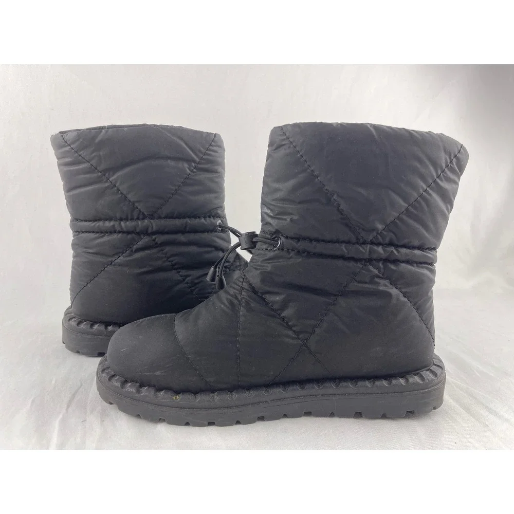 UGG Australia Quilted Puffer Snow Boots Womens 39 Black Drawstring Winter Nylon